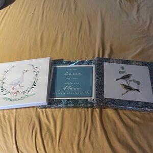 Blue and White Bird Art Prints Set of 3 in original packaging